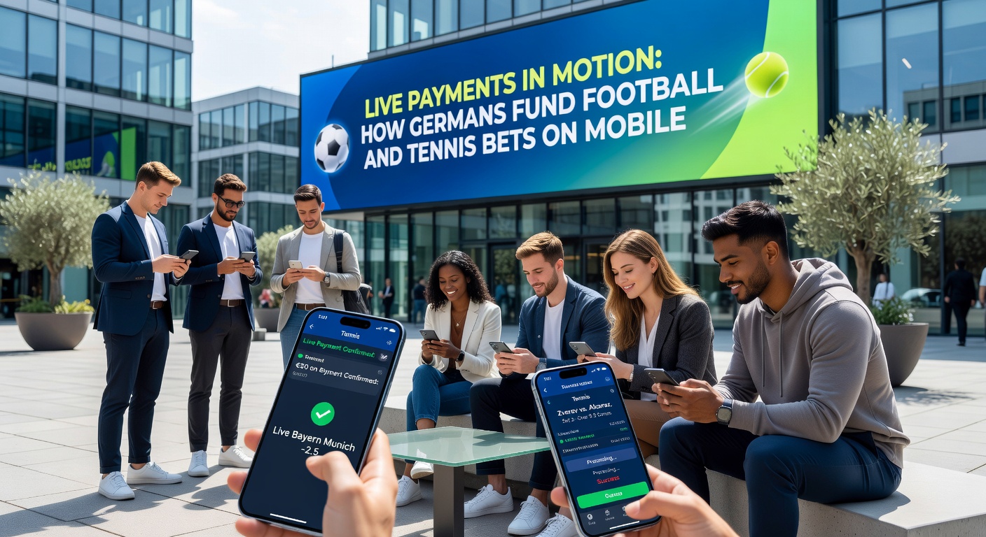 Grafik mit Zahlungsmethoden-Statistiken für mobile Sportwetten in Deutschland, Fokus auf Live-Fußball und Tennis